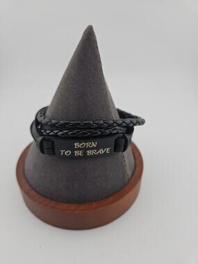 Born To Be Brave Tag Bracelet Black Braded Cord Multistrand Layered Indie Boho